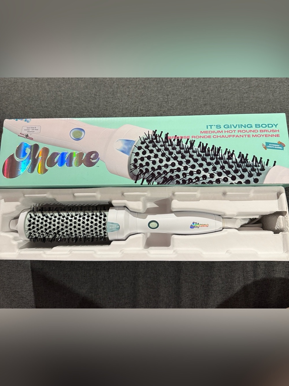 Mane It's Giving Body Medium Hot Round Brush - White/Teal